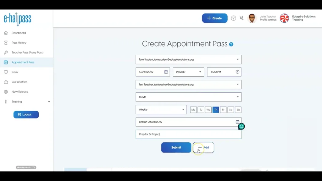 create appointment pass